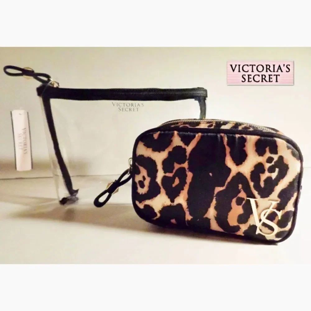 NWT Victoria's S Set 2 Pc Leopard Cosmetic Bag Duo